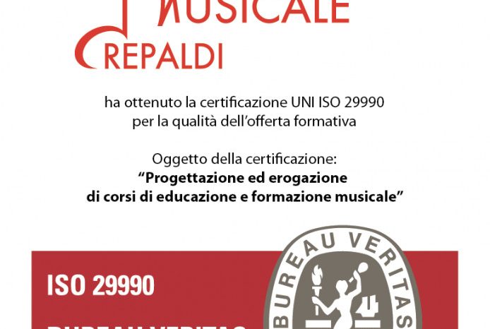 Accademia Musicale Crepaldi ottiene la certificazione UNI ISO 29990